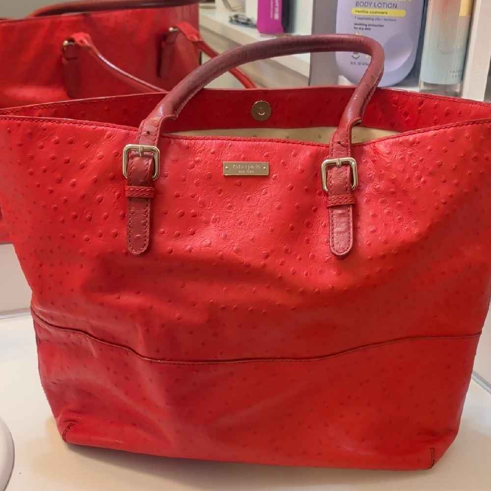 Kate Spade Red Textured Tote Bag